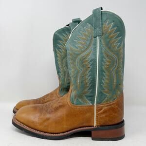 Laredo 7818 Square Toe Western Cowboy Boots Distressed Tan Green Mens 8D
